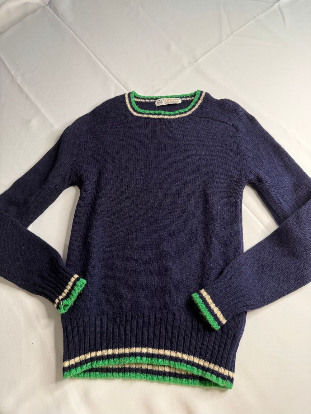 Aston Shetland Wool Navy Blue Vintage Hand Framed Knitted Unisex Sweater Size 35